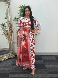 Swiss silk printed kaftan style dress -  Red Kaftaan - 3pc