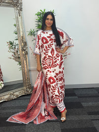 Swiss silk printed kaftan style dress -  Red Kaftaan - 3pc
