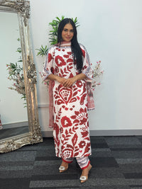 Swiss silk printed kaftan style dress -  Red Kaftaan - 3pc