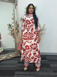 Swiss silk printed kaftan style dress -  Red Kaftaan - 3pc