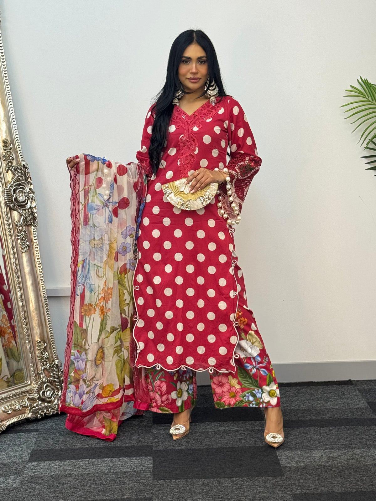 Maria B MPrints Lawn - Polka Dots - Red