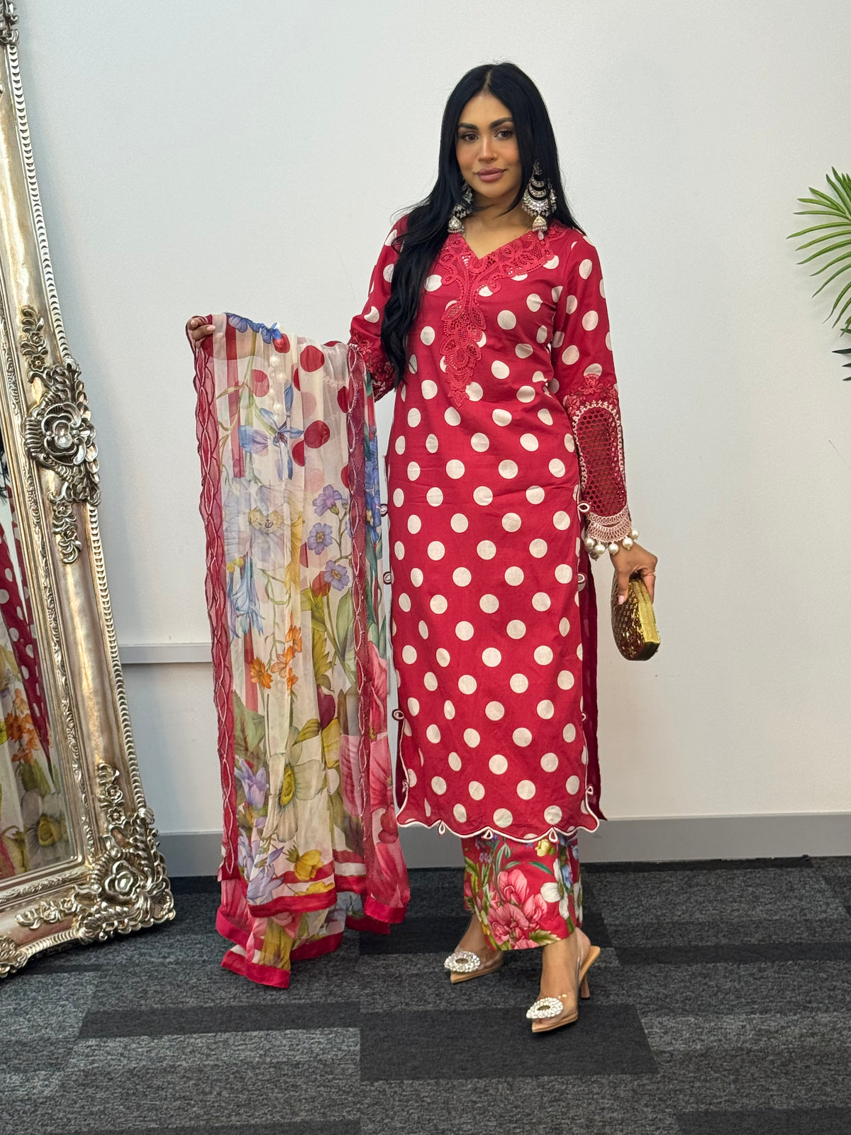 Maria B MPrints Lawn - Polka Dots - Red