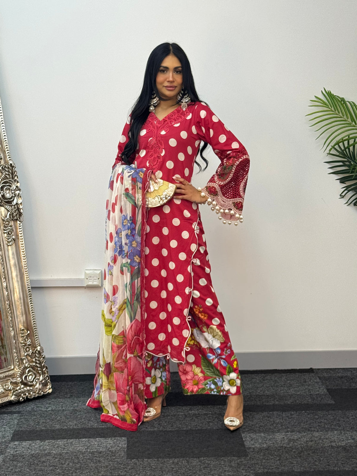 Maria B MPrints Lawn - Polka Dots - Red
