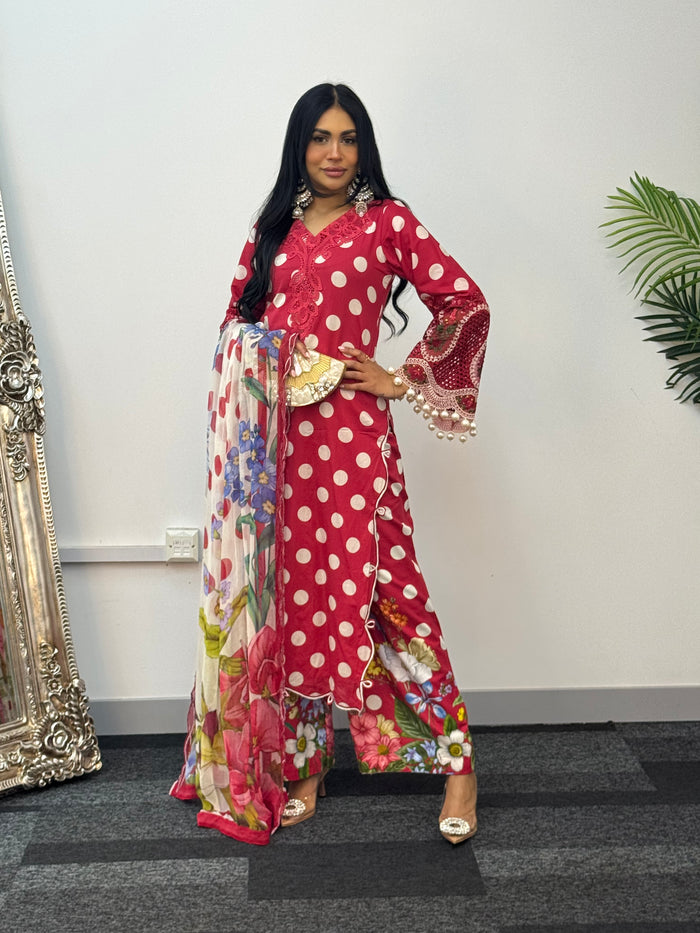 Maria B MPrints Lawn - Polka Dots - Red