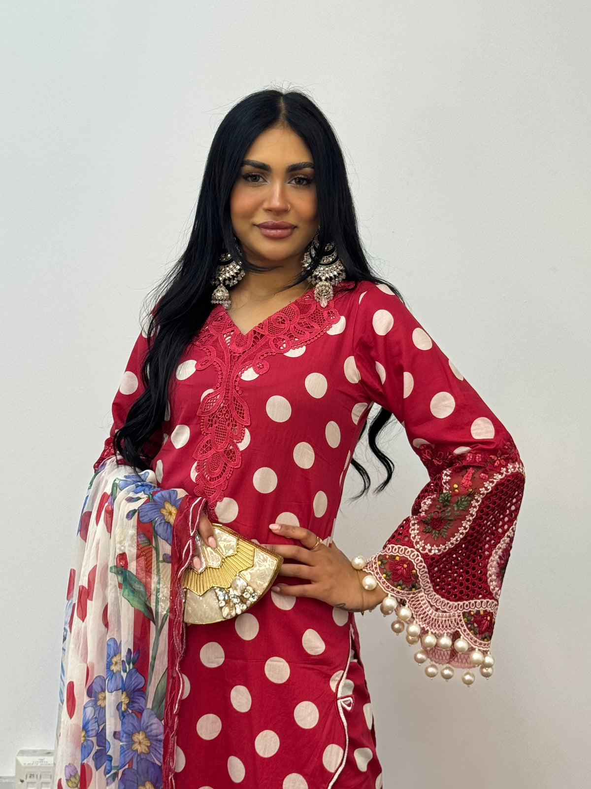 Maria B MPrints Lawn - Polka Dots - Red