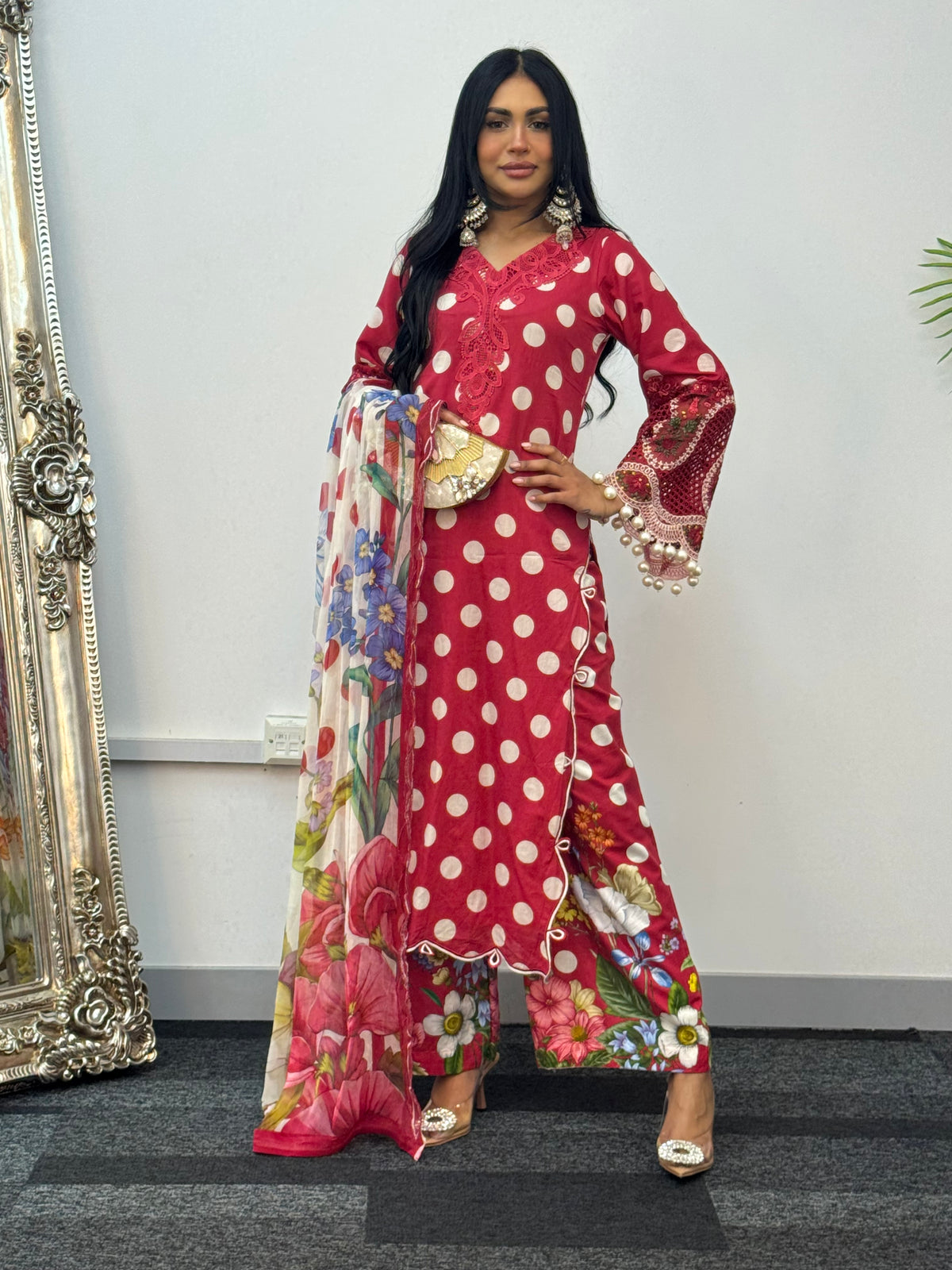 Maria B MPrints Lawn - Polka Dots - Red