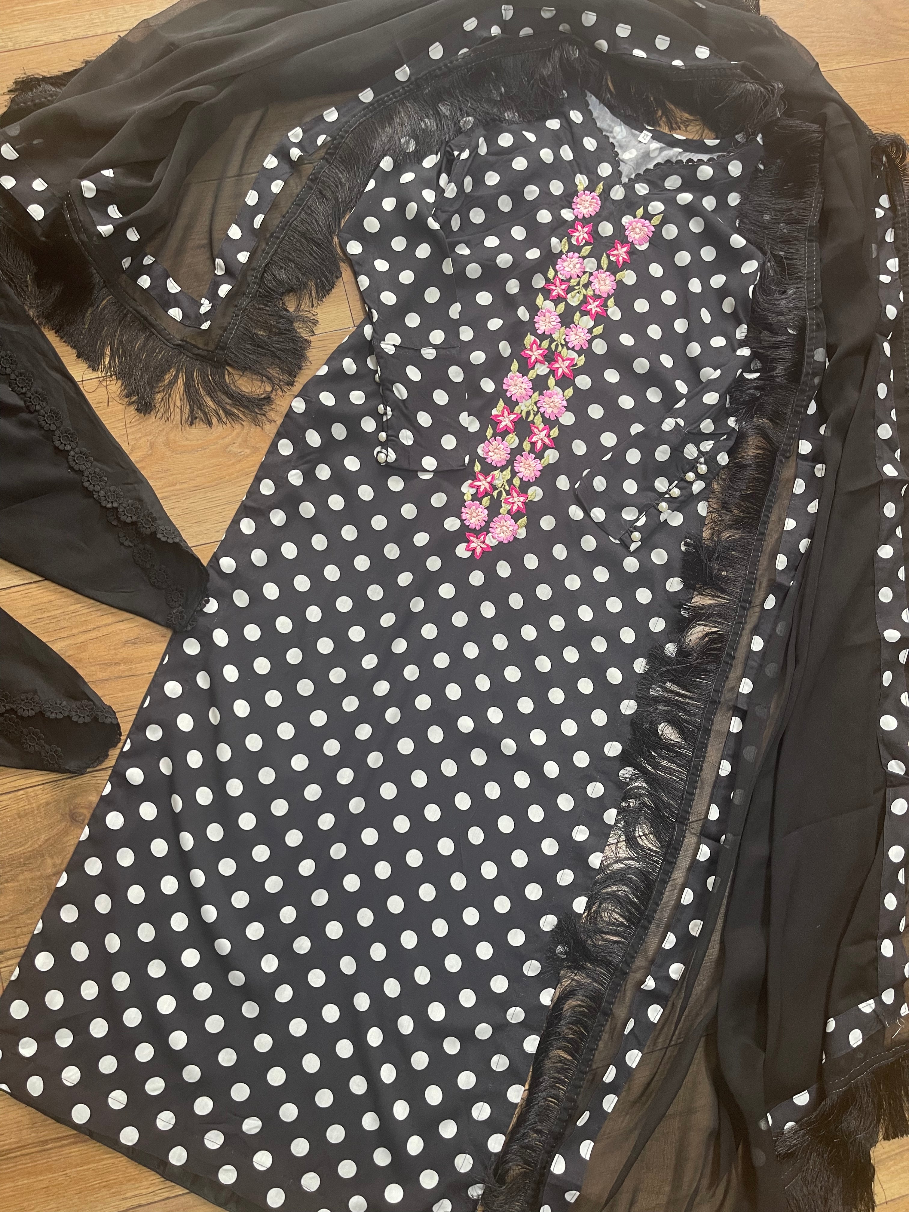 Polka Dots Black & White Casual Summer Lawn Outfit - Rang de Boutique