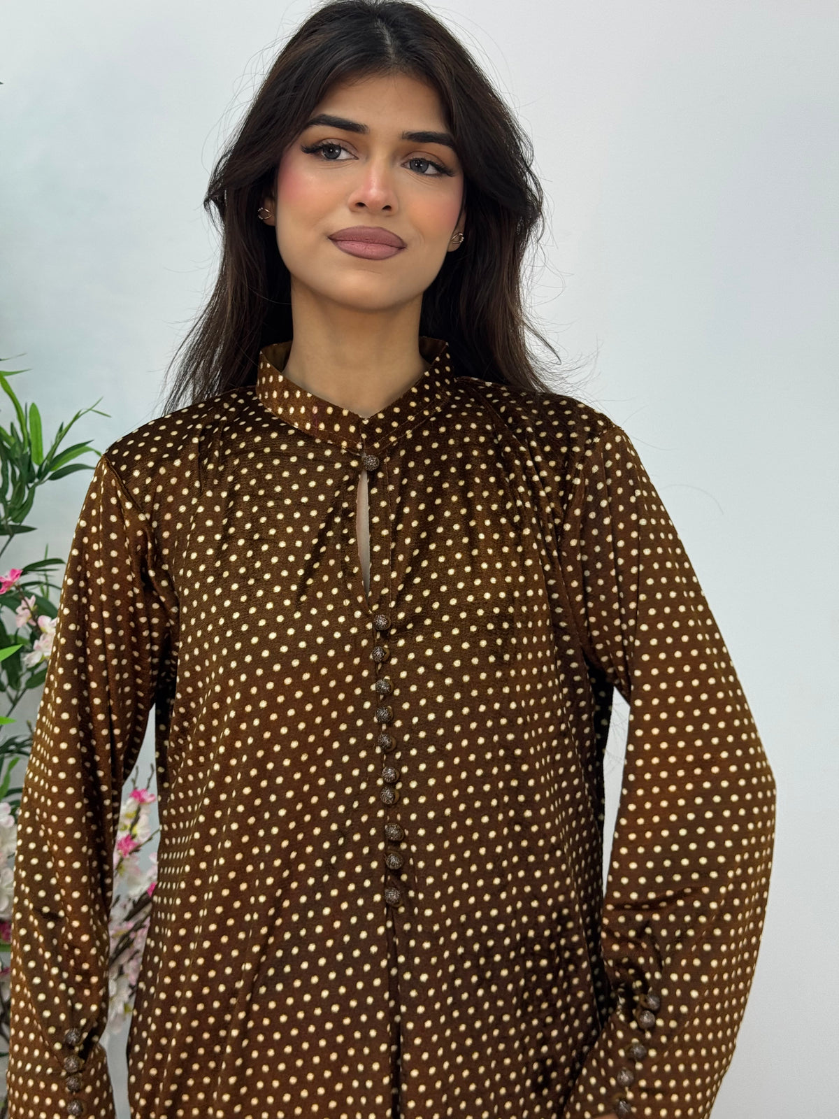 Polka Dots - Shaneel Velvet - Brown