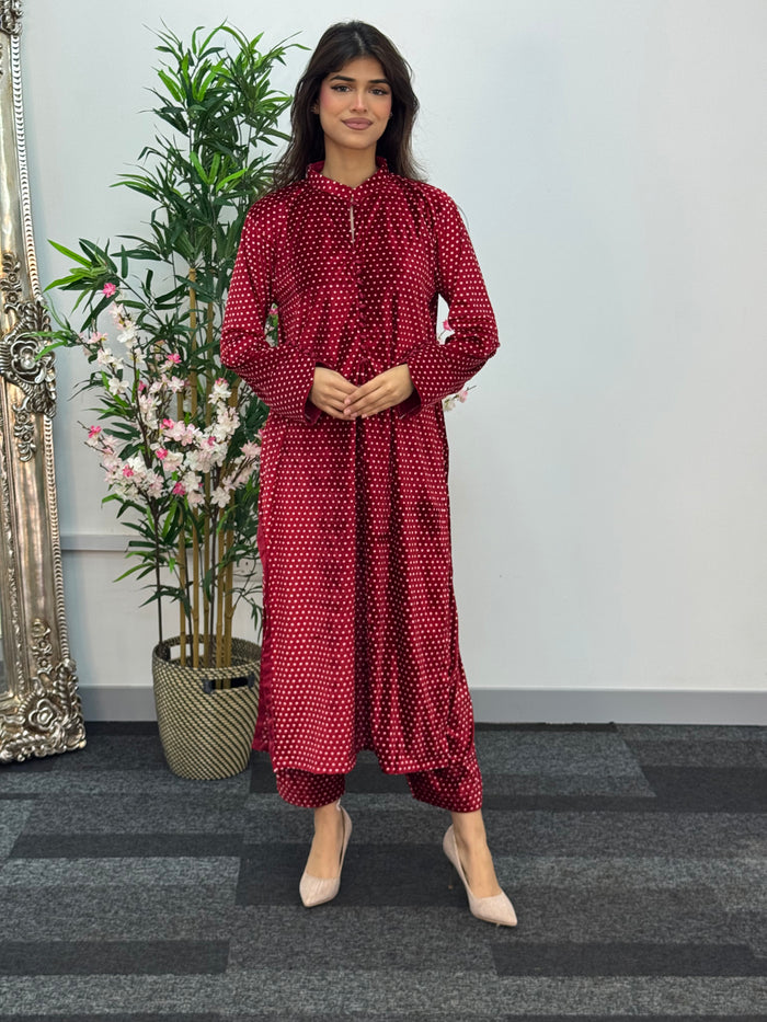 Polka Dots - Shaneel Velvet - Red