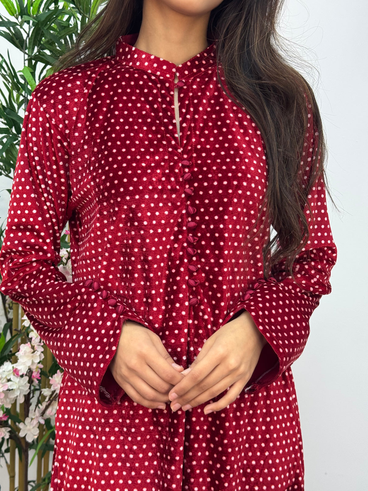 Polka Dots - Shaneel Velvet - Red