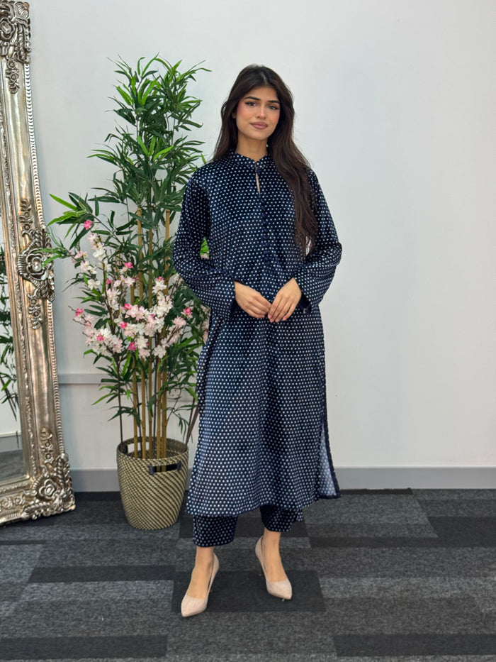Polka Dots - Shaneel Velvet - Navy
