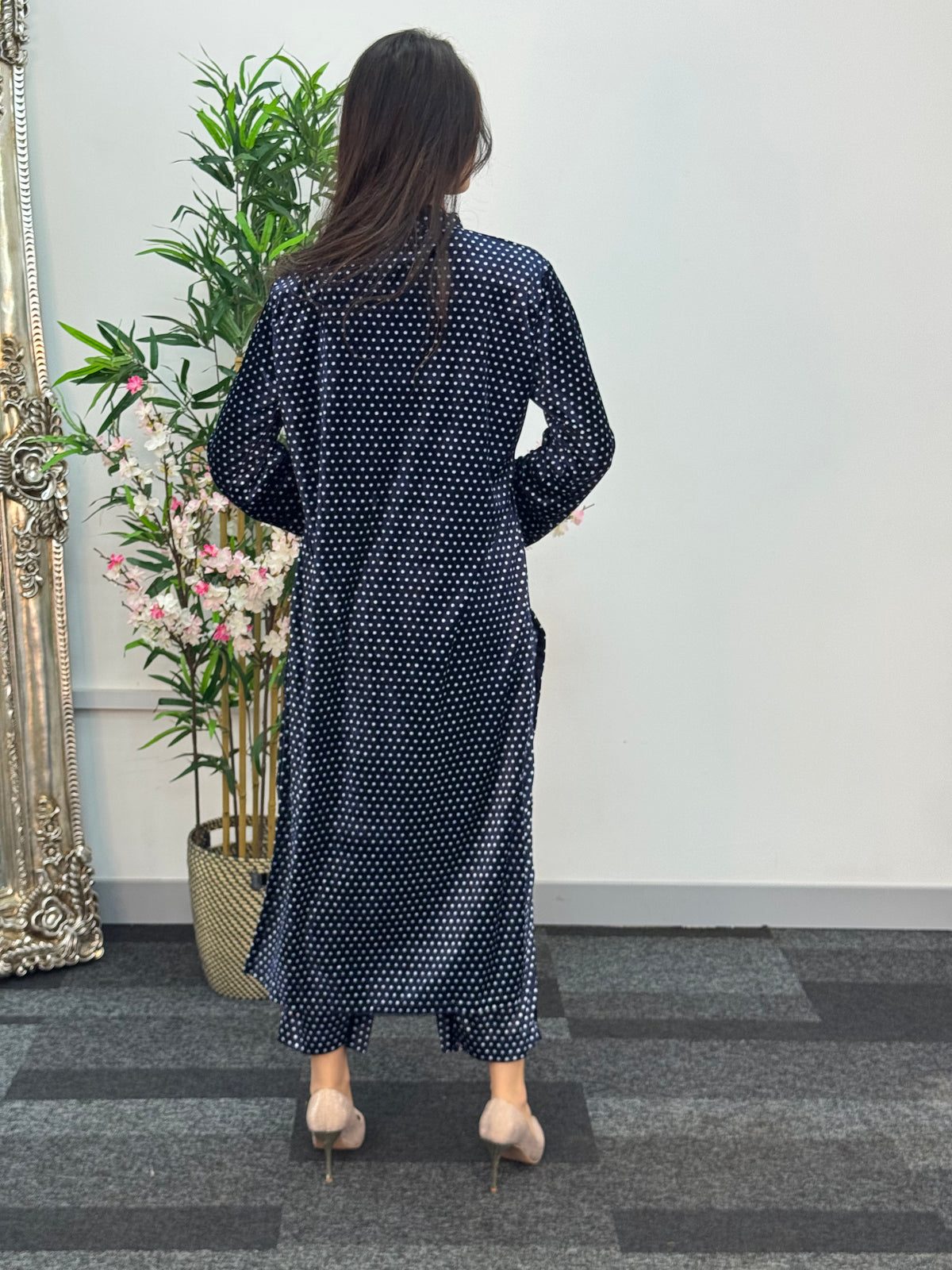 Polka Dots - Shaneel Velvet - Navy