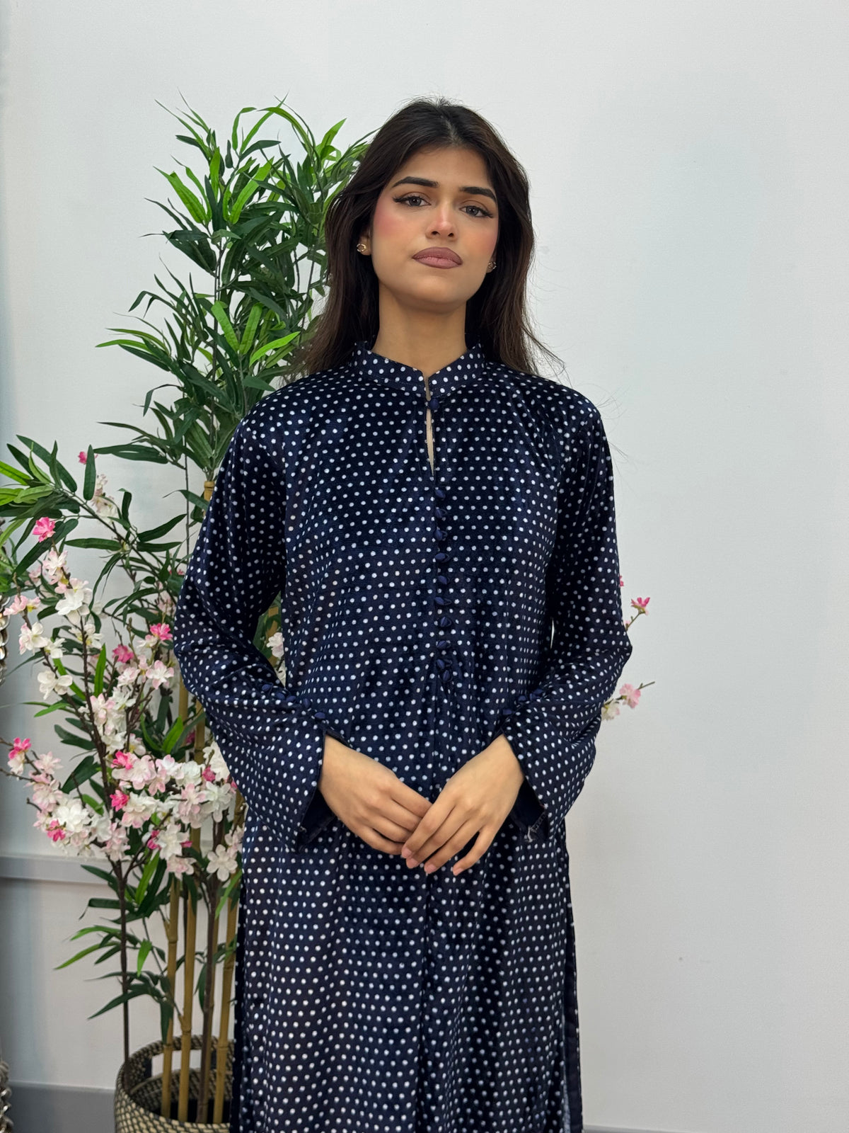 Polka Dots - Shaneel Velvet - Navy