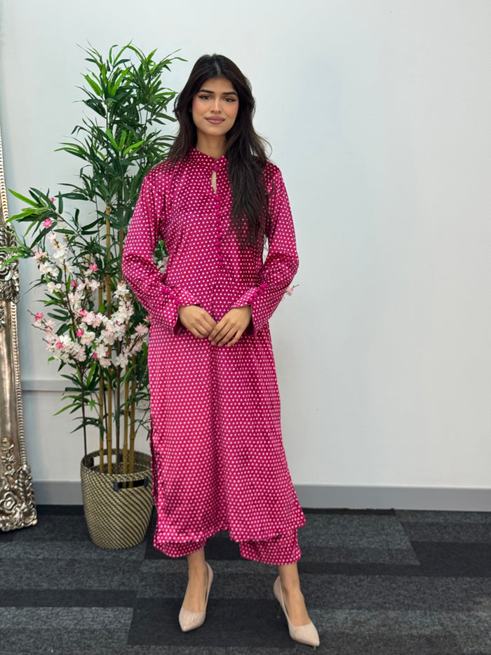 Polka Dots - Shaneel Velvet - Hot Pink