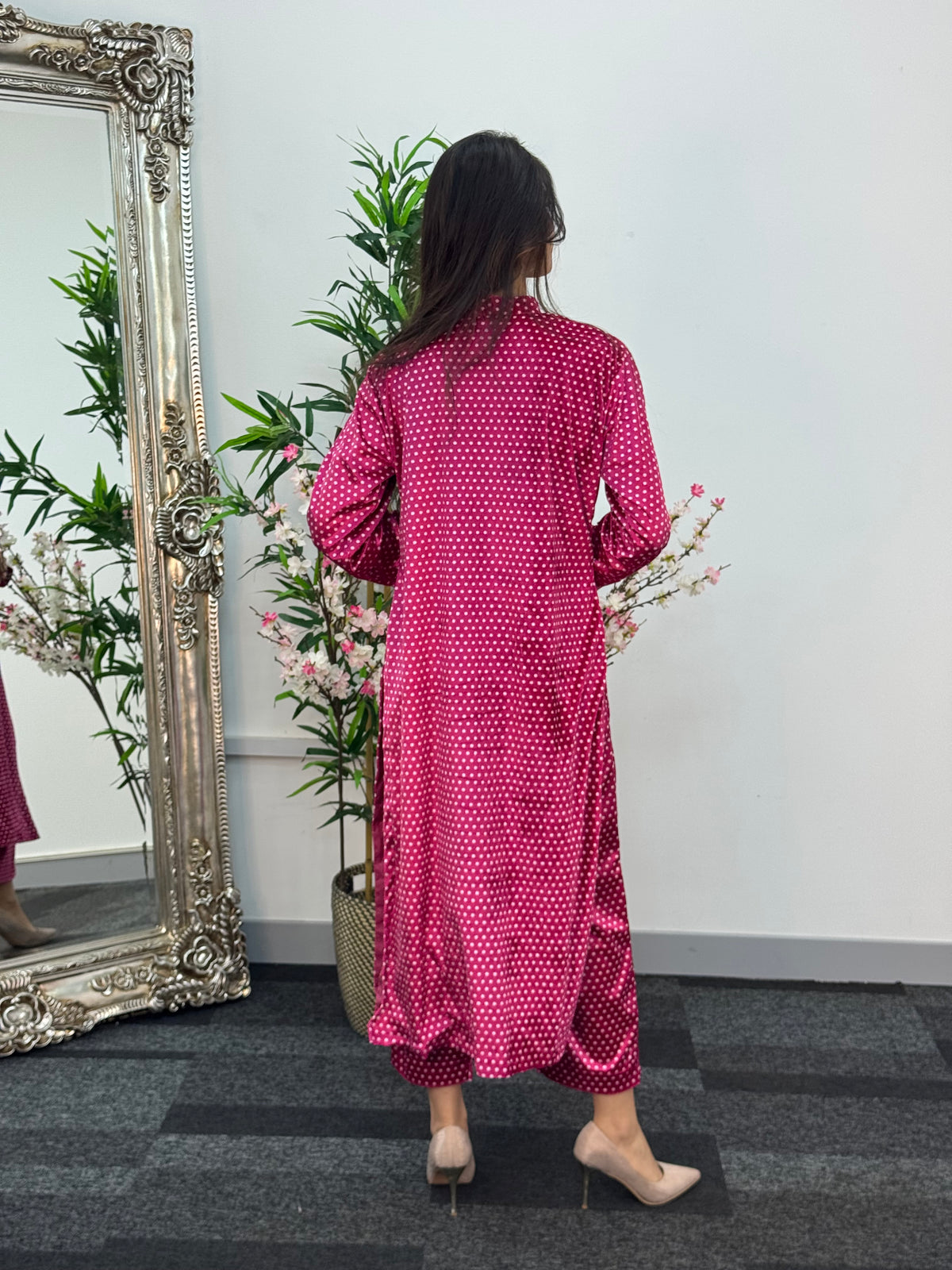 Polka Dots - Shaneel Velvet - Hot Pink