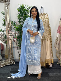 casual women's outfit Paper Lawn | Chikankaari - Blue