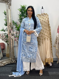 casual women's outfit Paper Lawn | Chikankaari - Blue