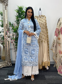 casual women's outfit Paper Lawn | Chikankaari - Blue