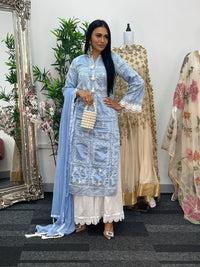 casual women's outfit Paper Lawn | Chikankaari - Blue