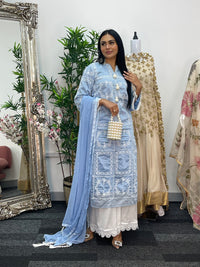 casual women's outfit Paper Lawn | Chikankaari - Blue
