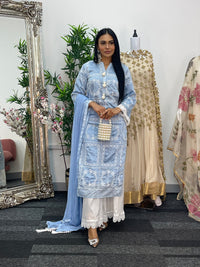 casual women's outfit Paper Lawn | Chikankaari - Blue