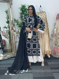 casual women's outfit Paper Lawn | Chikankaari - Black