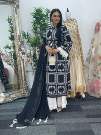 casual women's outfit Paper Lawn | Chikankaari - Black
