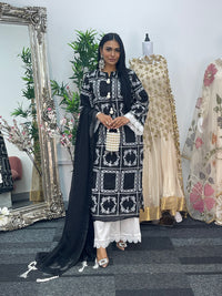casual women's outfit Paper Lawn | Chikankaari - Black