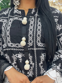 casual women's outfit Paper Lawn | Chikankaari - Black