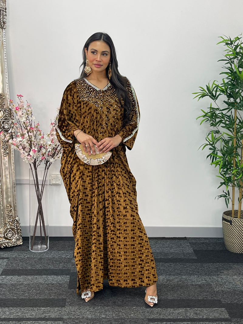 Coco - Coffee Brown Kaftaan - Diamond Kaftan - Velvet