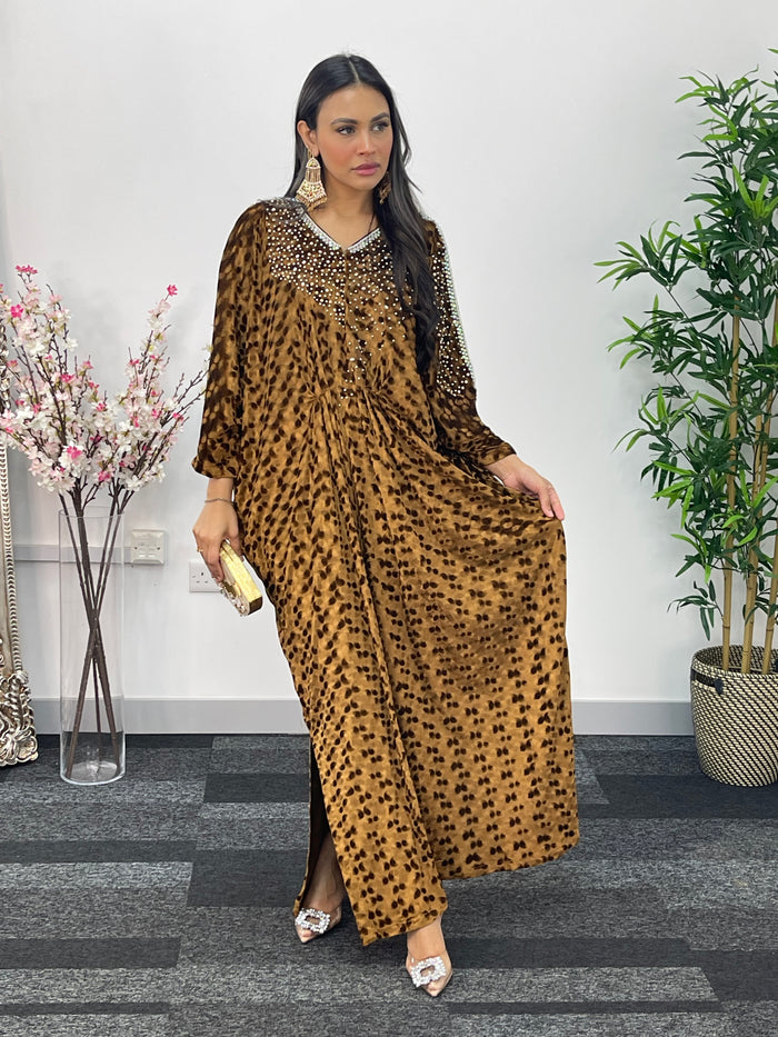 Coco - Coffee Brown Kaftaan - Velvet Kaftan -