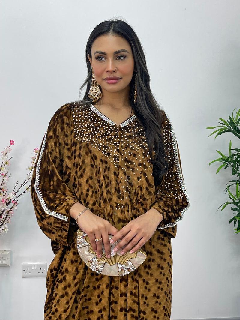 Coco - Coffee Brown Kaftaan - Diamond Kaftan - Velvet