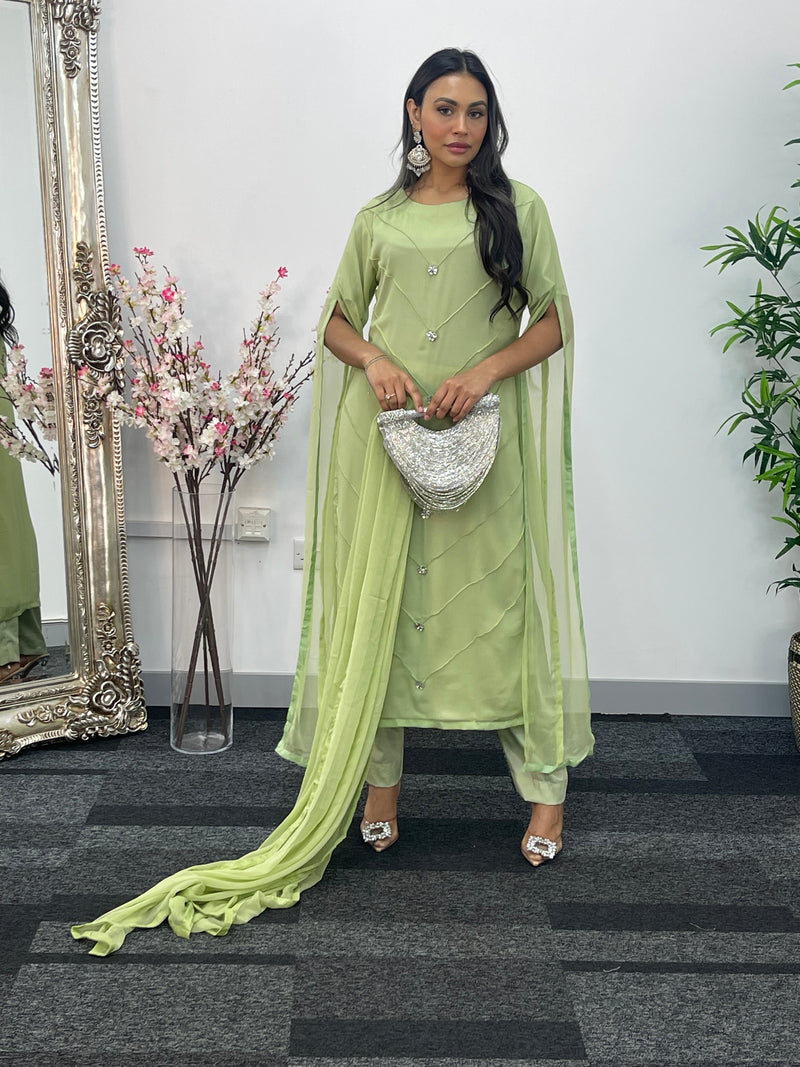 Floor Length Sleeves - Green