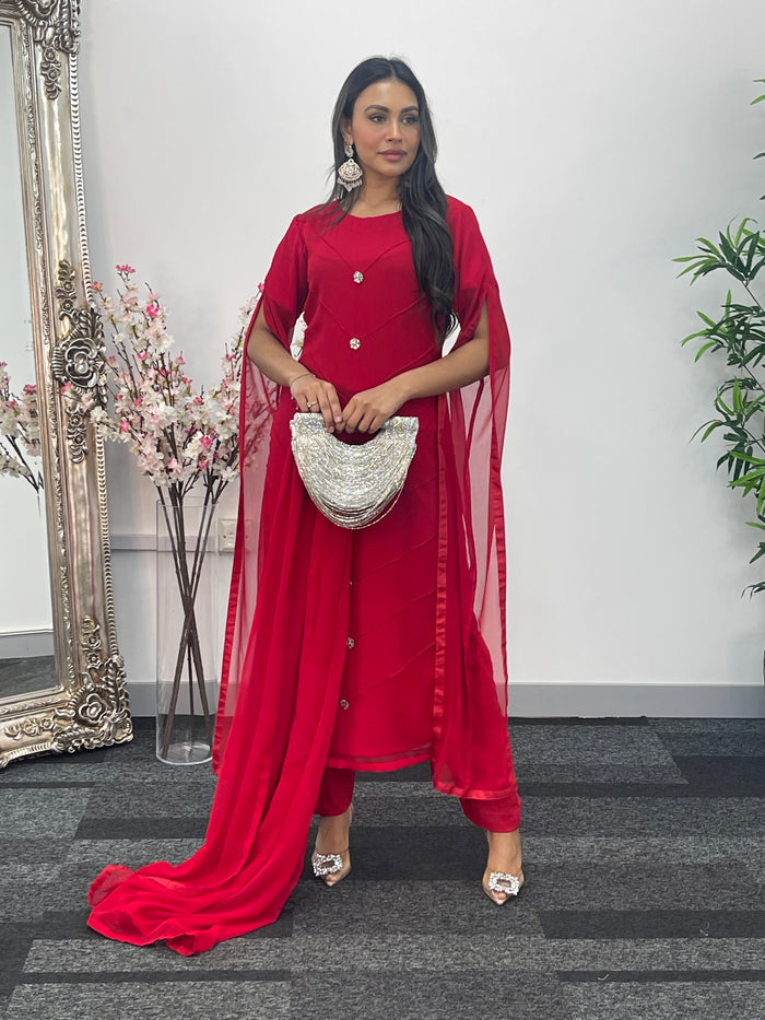 Floor Length Sleeves - Red - T