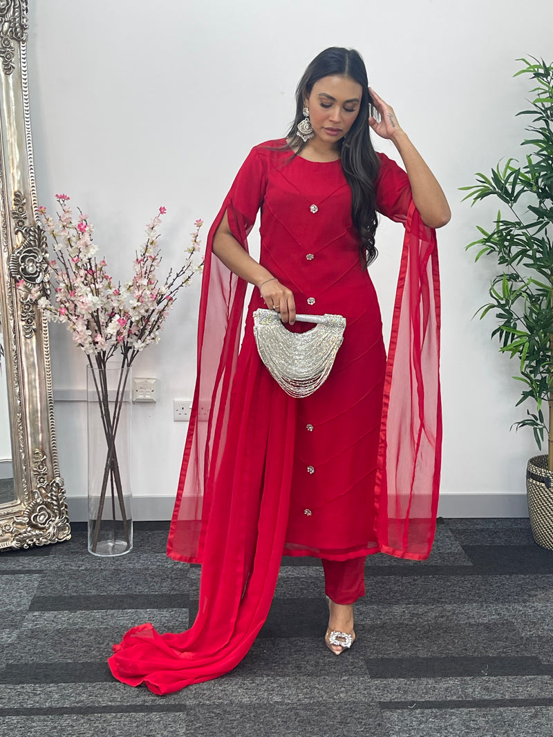 Floor Length Sleeves - Red - T