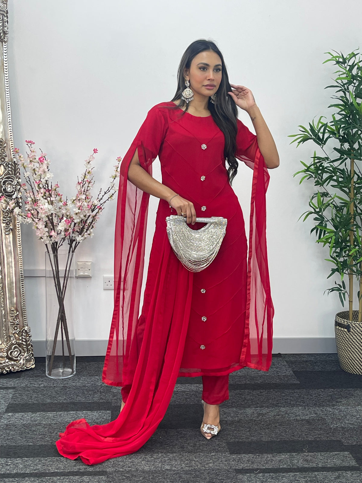 Floor Length Sleeves - Red - T