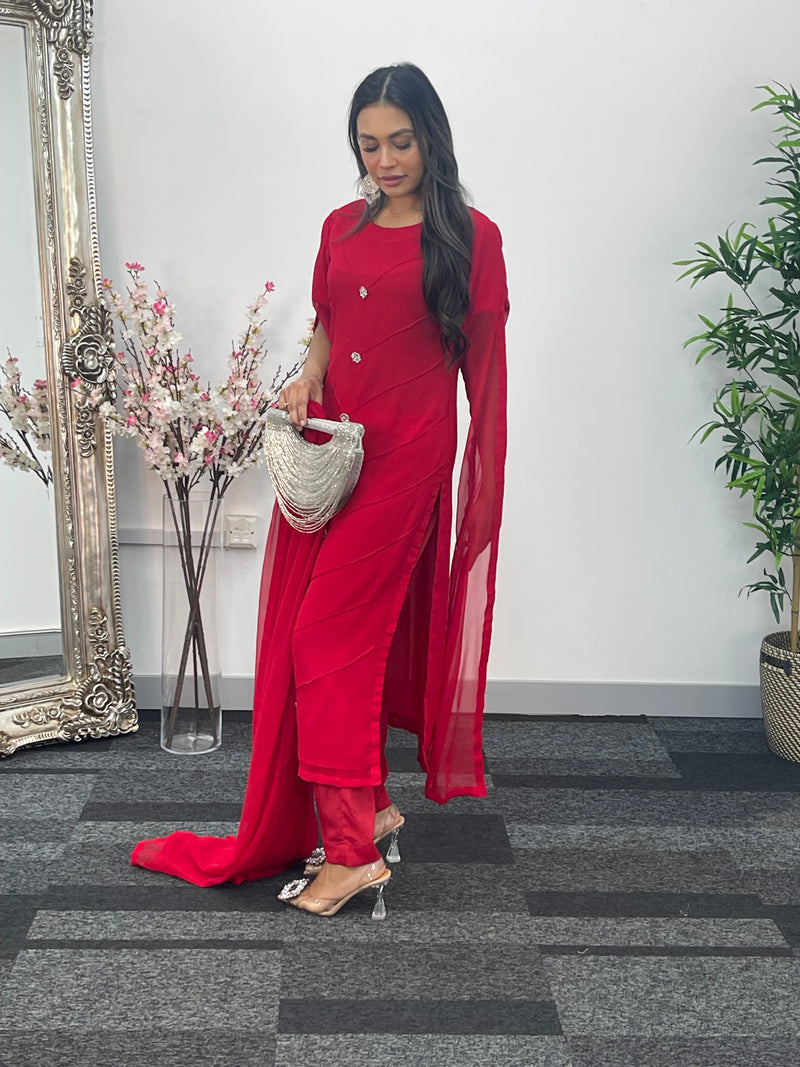 Floor Length Sleeves - Red - T