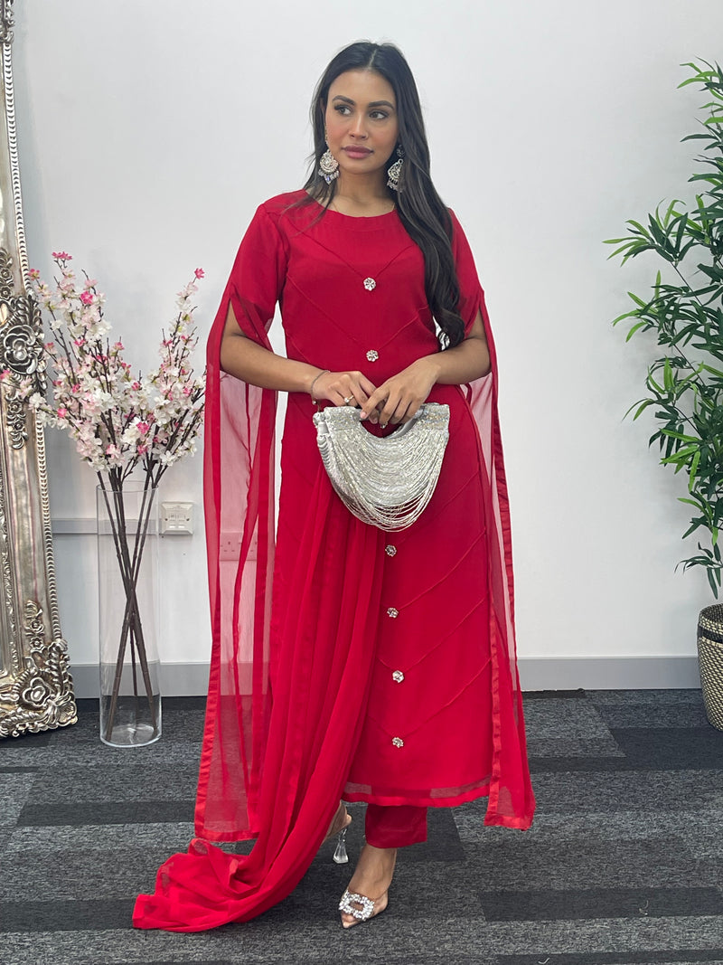 Floor Length Sleeves - Red - T