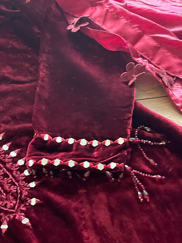 “Wine B” Sheesha X Velvet Maroon Plachi Daman with silk dupatta winter - Rang de Boutique