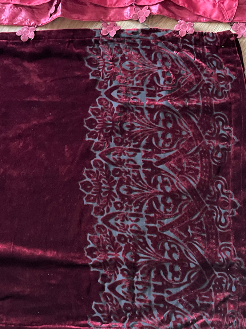 “Wine B” Sheesha X Velvet Maroon Plachi Daman with silk dupatta winter - Rang de Boutique