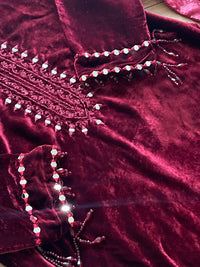 “Wine B” Sheesha X Velvet Maroon Plachi Daman with silk dupatta winter - Rang de Boutique