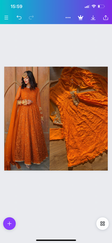 Naran-jee Orange Maxi Frock Mehndi Wedding Outfit - Rang de Boutique