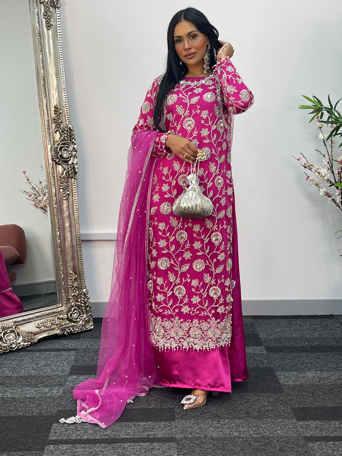 Rose Crush Maxi - Hot Pink cutdana - D