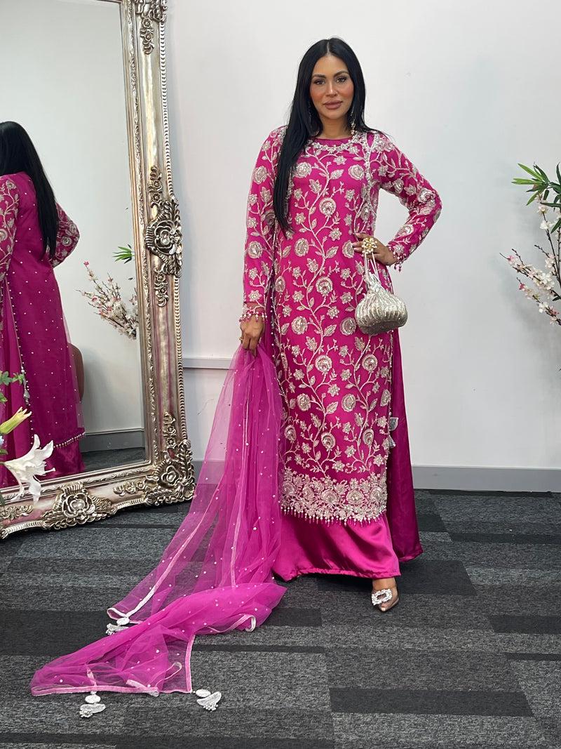 Rose Crush Maxi - Hot Pink cutdana - D