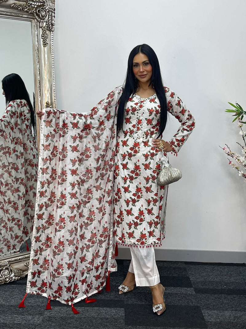 Gulaab Phool - swiss lawn - Chikankaari - T