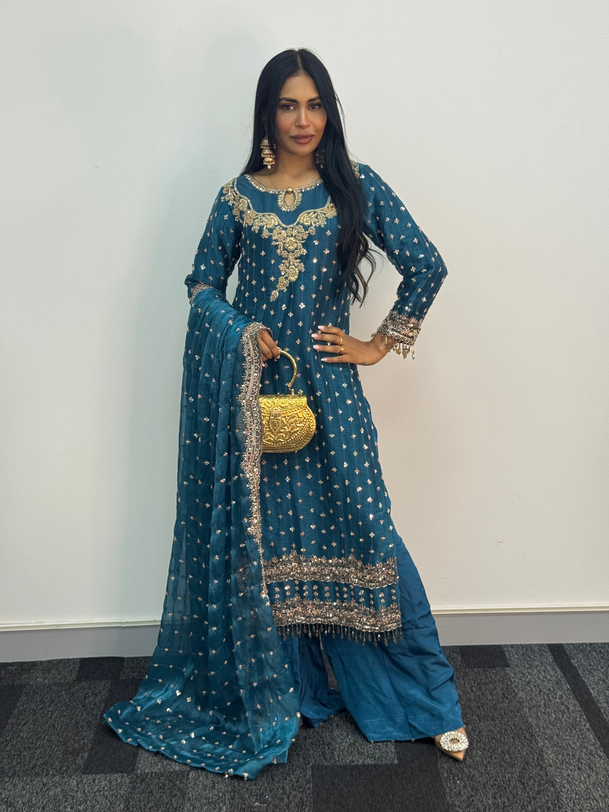 Parwana - Teal - Cutdana