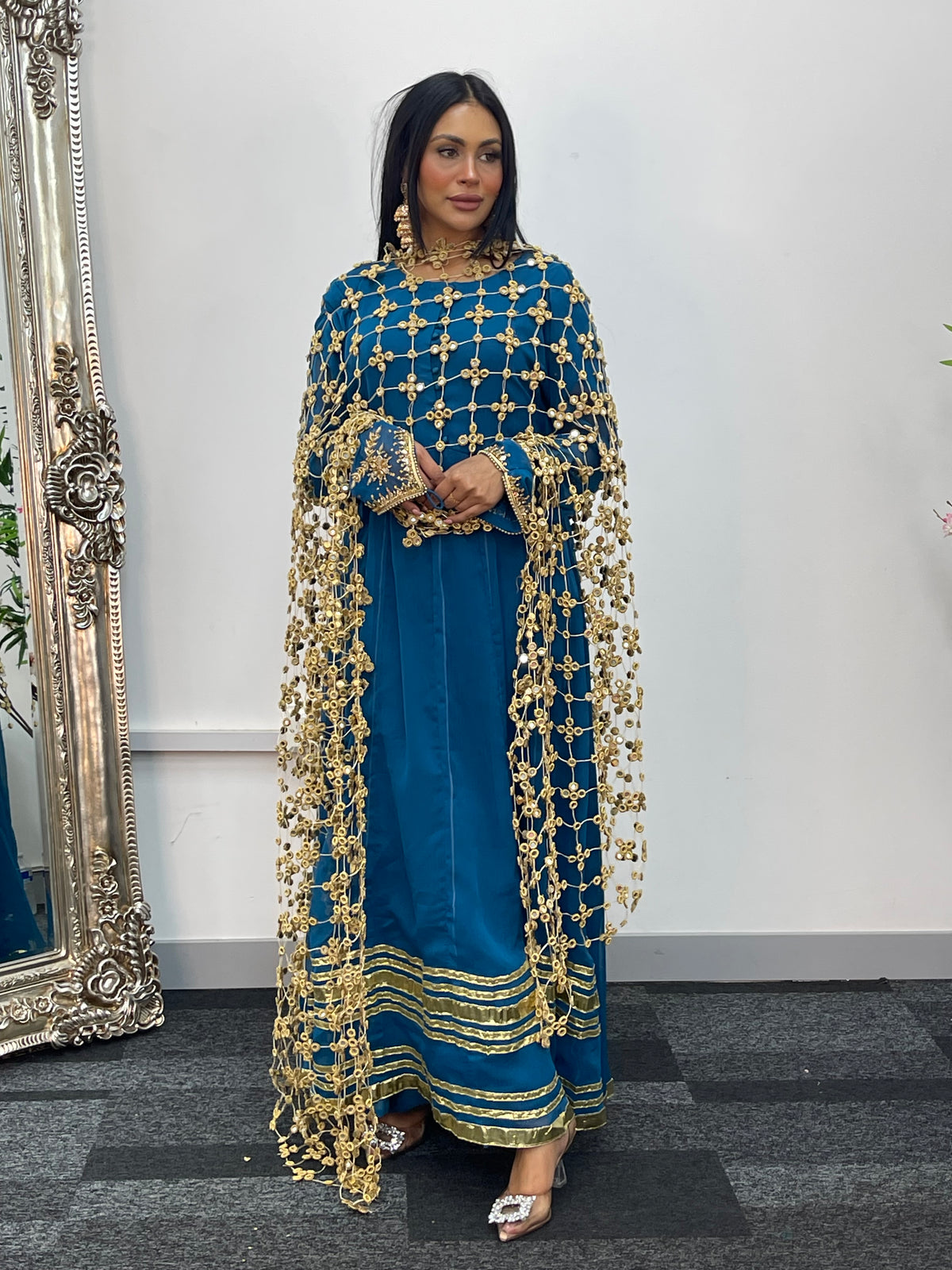 Preorder 4-5 weeks - Posheeda Sheesh Dupatta with MAXI DRESS- Poshida Mirror Dupata -