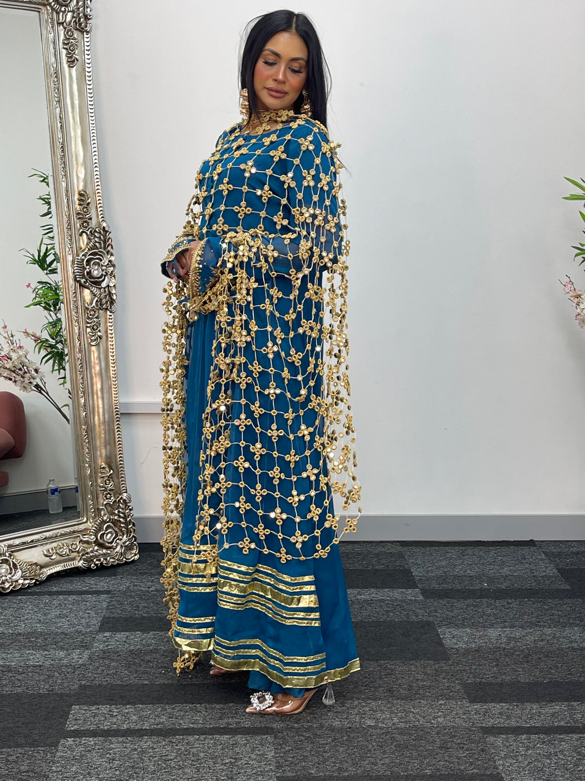 Preorder 4-5 weeks - Posheeda Sheesh Dupatta with MAXI DRESS- Poshida Mirror Dupata -