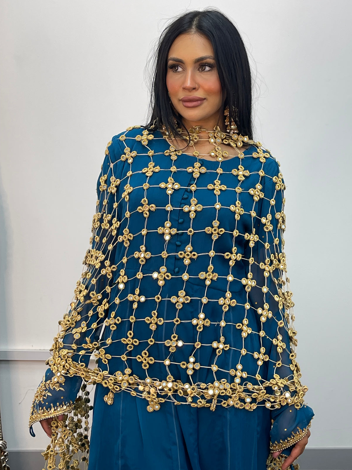 Preorder 4-5 weeks - Posheeda Sheesh Dupatta with MAXI DRESS- Poshida Mirror Dupata -