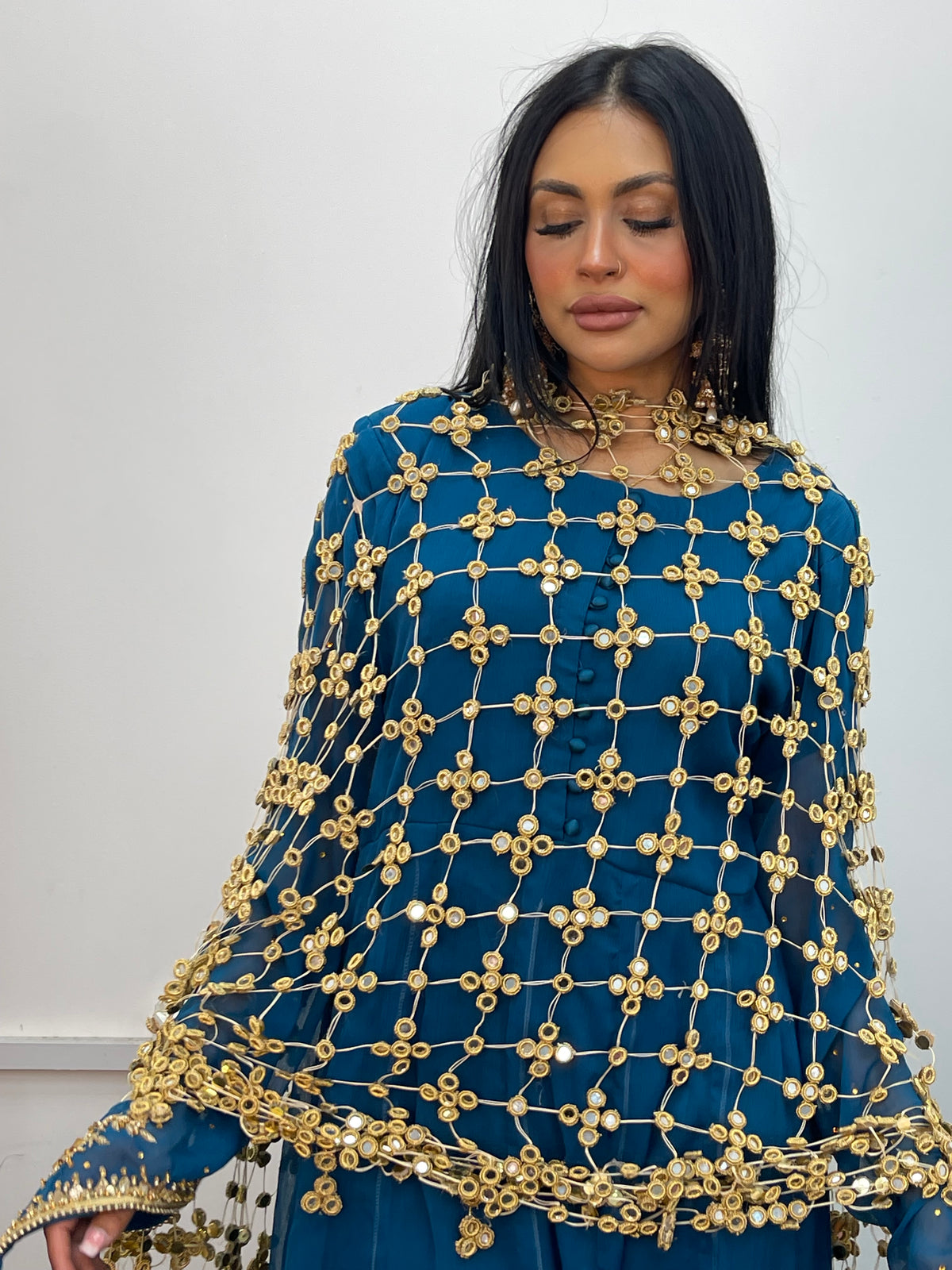 Preorder 4-5 weeks - Posheeda Sheesh Dupatta with MAXI DRESS- Poshida Mirror Dupata -